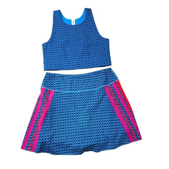 NEW Addison Bay SET Logan sport bra & flounce skorts Sz M lake geo pickleball - Picture 15 of 15